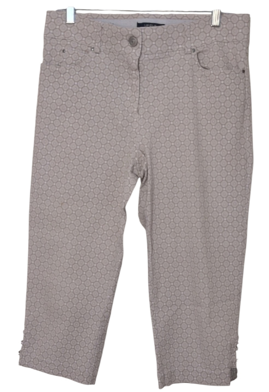 The Verve blues Capris - Light Taupe/White Geo Pattern, Size 12